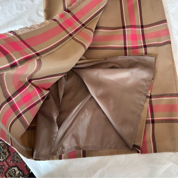 EVAN PICONE Vtg 90s Tartan Plaid Wrap Midi Skirt Belt Loops Tan Pink Size 10 - Picture 7 of 11